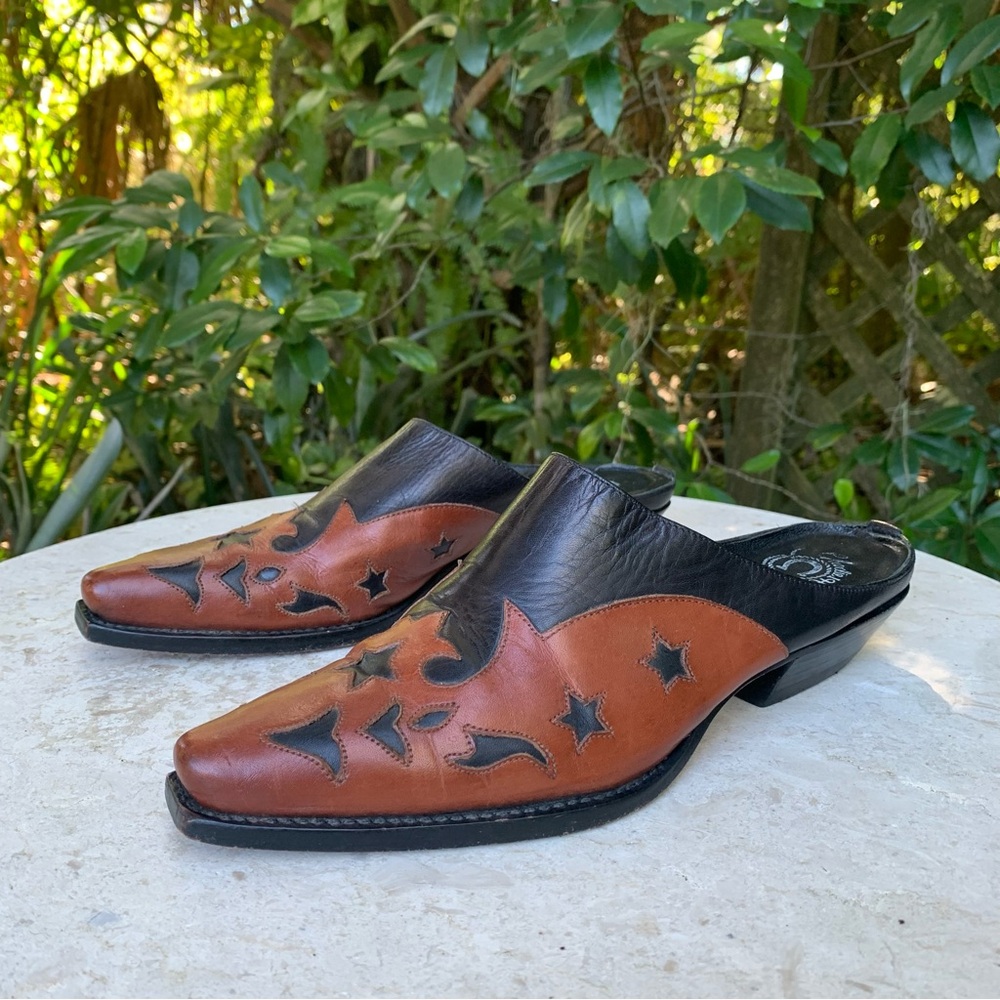 Charlie 1 Horse Lucchese Western Stars Boho Cowgirl Leather Mules Slides Shoes - Picture 7 of 17